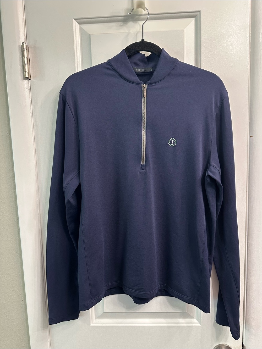 Greyson Men's M Golf Navy Half-Zip Pullover Sweater Muirfield Village Crest
